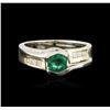 Image 1 : 14KT Two-Tone Gold 0.55ct Emerald and Diamond Ring