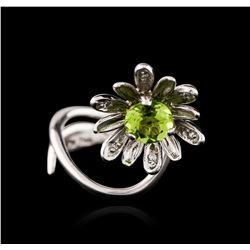 14KT White Gold 1.10ct Peridot and Diamond Ring