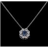 Image 2 : 1.20ctw Blue and White Sapphire Pendant With Chain - 14KT White Gold
