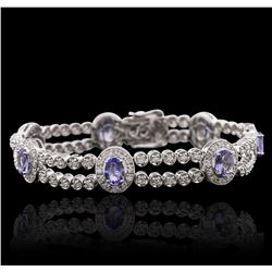 14KT White Gold 5.81ctw Tanzanite and Diamond Bracelet