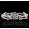 Image 2 : 14KT White Gold 5.81ctw Tanzanite and Diamond Bracelet