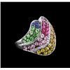 Image 2 : 14KT White Gold 3.73ctw Multi Gemstone and Diamond Ring