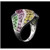 Image 3 : 14KT White Gold 3.73ctw Multi Gemstone and Diamond Ring