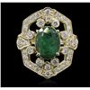 Image 1 : 14KT Yellow Gold 3.03ct Emerald and Diamond Ring