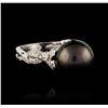 Image 2 : 18KT White Gold Pearl and Diamond Ring