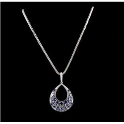 14KT White Gold 15.07ctw Sapphire & Diamond Pendant with Chain