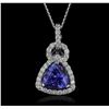 Image 1 : 14KT White Gold 3.84ct Tanzanite and Diamond Pendant With Chain