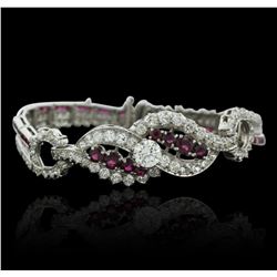 Platinum 4.98ctw Diamond and Ruby Bracelet