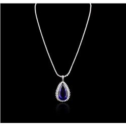 14KT White Gold GIA Certified 31.37ct Tanzanite and Diamond Pendant With Chain