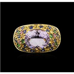 18KT Yellow Gold 4.53ct Pink Amethyst, Multicolor Sapphire and Tsavorite Ring