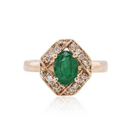 14KT Rose Gold 1.06ct Emerald and Diamond Ring