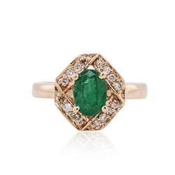 14KT Rose Gold 1.06ct Emerald and Diamond Ring