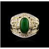Image 1 : 14KT Yellow Gold 2.00ct Jade and Diamond Ring