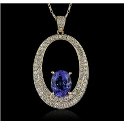 14KT Yellow Gold 3.83ct Tanzanite and Diamond Pendant With Chain