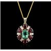 Image 2 : 14KT Yellow Gold 1.84ct Emerald, Ruby and Diamond Pendant With Chain