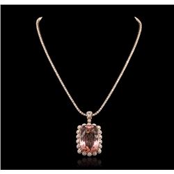 14KT Rose Gold 48.30ct GIA Certified Morganite and Diamond Pendant With Chain