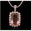 Image 2 : 14KT Rose Gold 48.30ct GIA Certified Morganite and Diamond Pendant With Chain