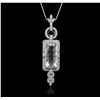 Image 2 : 14KT White Gold 11.80ct Aquamarine and Diamond Pendant With Chain