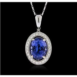 18KT White Gold 7.20ct Tanzanite and Diamond Pendant With Chain