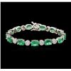 Image 1 : 14KT White Gold 9.10ctw Emerald and Diamond Bracelet
