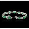 Image 3 : 14KT White Gold 9.10ctw Emerald and Diamond Bracelet