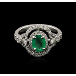 14KT White Gold 0.97ct Emerald and Diamond Ring