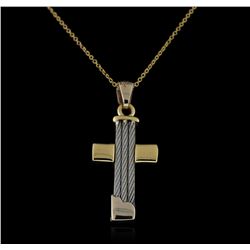 18KT Two-Tone Gold Cross Pendant With Chain