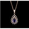 Image 2 : 14KT Rose Gold 1.99ct Tanzanite and Diamond Pendant With Chain
