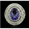 Image 1 : 14KT White Gold 4.67ct Tanzanite and Diamond Ring
