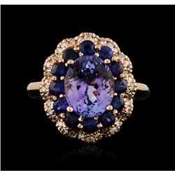 14KT Rose Gold 2.90ct Tanzanite, Sapphire and Diamond Ring