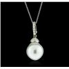 Image 1 : 18KT White Gold Pearl and Diamond Pendant With Chain