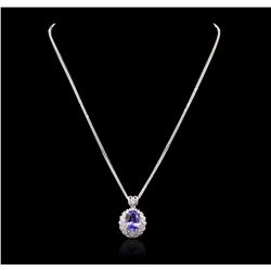 14KT White Gold 5.59ct Tanzanite and Diamond Pendant With Chain