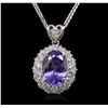 Image 2 : 14KT White Gold 5.59ct Tanzanite and Diamond Pendant With Chain