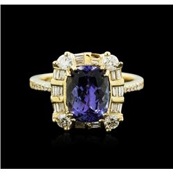 14KT Yellow Gold 3.61ct Tanzanite and Diamond Ring