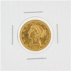 1904 $5 AU Liberty Head Half Eagle Gold Coin