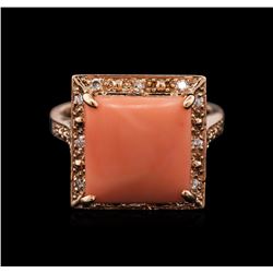 5.36ct Pink Coral and Diamond Ring - 14KT Rose Gold