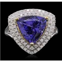 14KT Two-Tone Gold 4.70ct Tanzanite and Diamond Ring