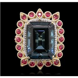 14KT Yellow Gold 29.87ct Topaz and Ruby Ring