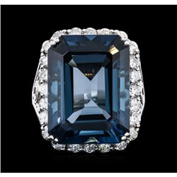 14KT White Gold 31.13ct Topaz and Diamond Ring