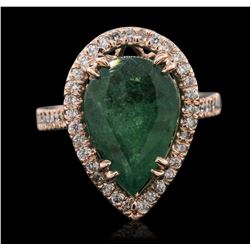 14KT Rose Gold 5.87ct Emerald and Diamond Ring