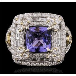 18KT Two-Tone Gold 3.20ct Tanzanite and Diamond Ring