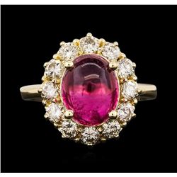 14KT Yellow Gold 3.75ct Rubellite and Diamond Ring