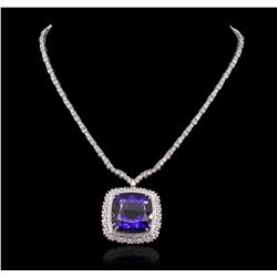 18KT White Gold GIA Certified 68.80ct Tanzanite and Diamond Necklace