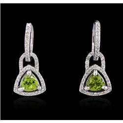 14KT White Gold 1.62ctw Peridot and Diamond Earrings