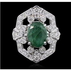 14KT White Gold 3.29ct Emerald and Diamond Ring