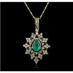 14KT Yellow Gold 1.37ct Emerald and Diamond Pendant With Chain