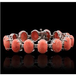 14KT White Gold 64.92ctw Coral and Diamond Bracelet