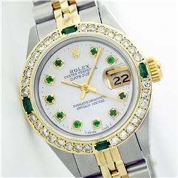 Rolex Two-Tone Diamond and Emerald DateJust Ladies Watch