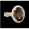 Image 2 : 14KT Yellow Gold 5.40ct Smokey Topaz and Diamond Ring