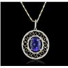 Image 1 : 14KT Two-Tone Gold 4.32ct Tanzanite and Diamond Pendant With Chain